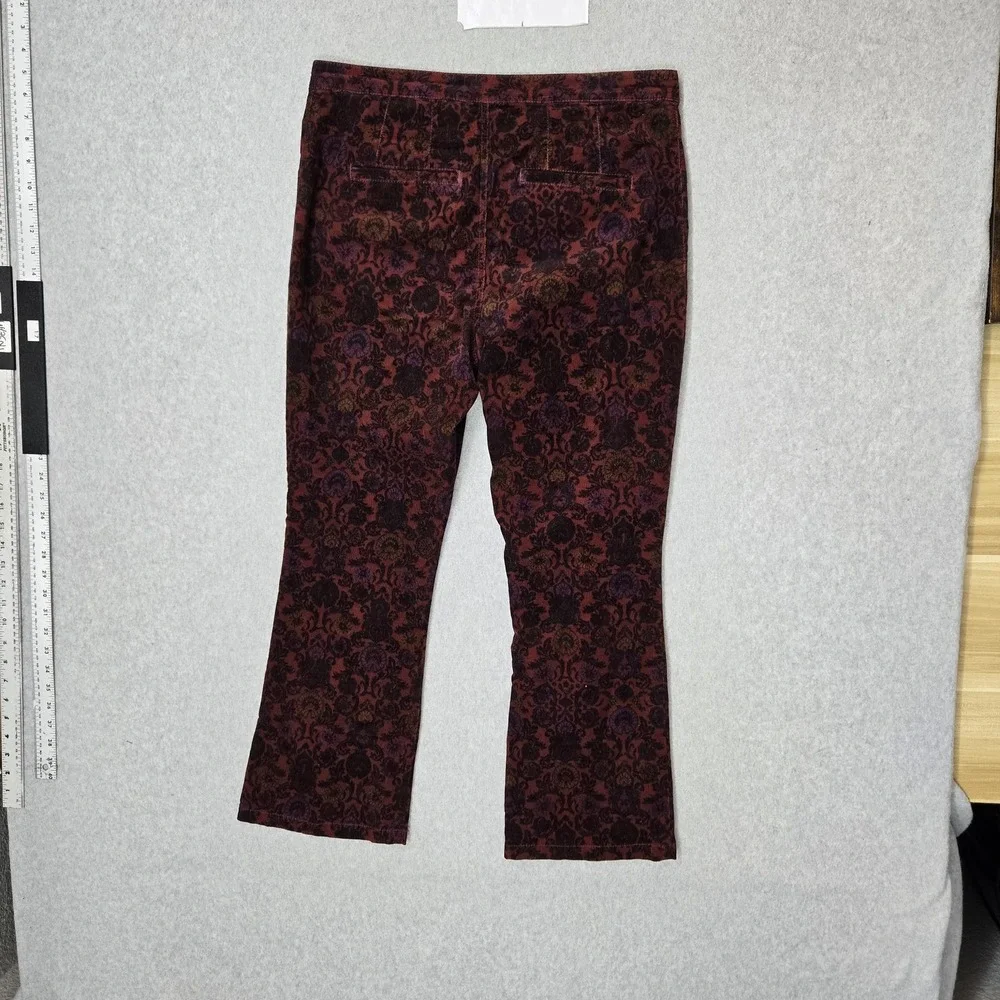 Free People Women Pants 10 Red Floral Corduroy Romantic Flare 26